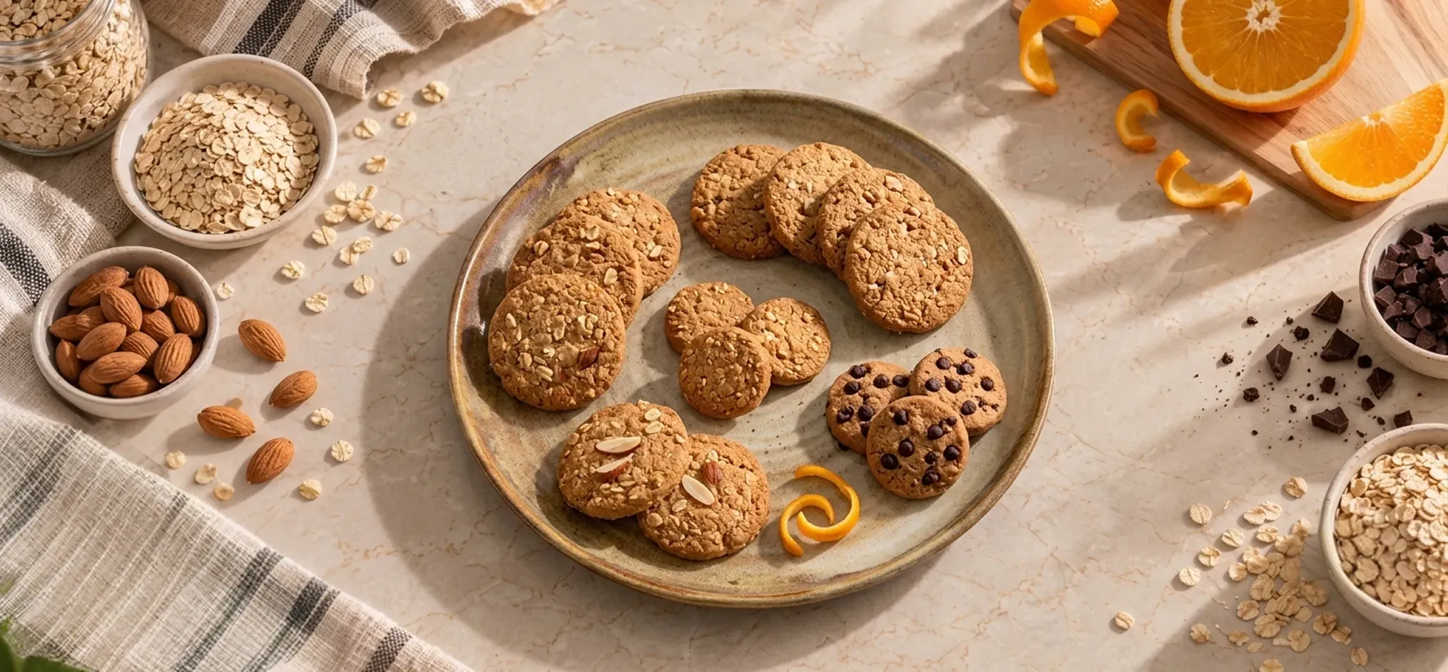Sugar-free cookies with oats, almonds & orange for everyday snacking