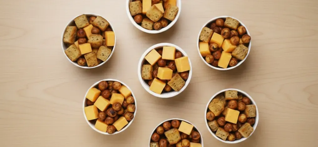 Snack cups with Whole wheat toasted bread & cheese cubes