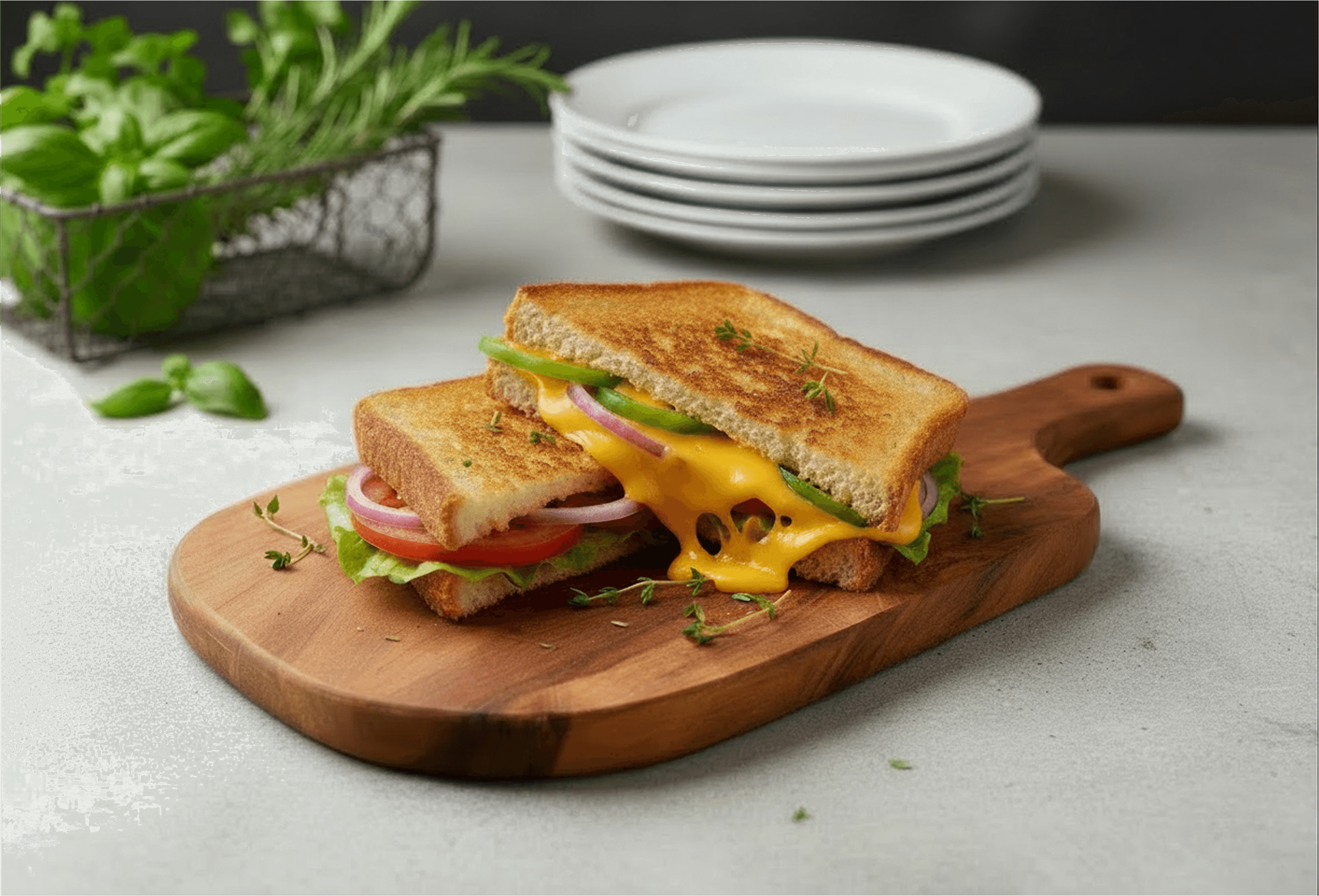 Cheese sandwich with fresh vegetables