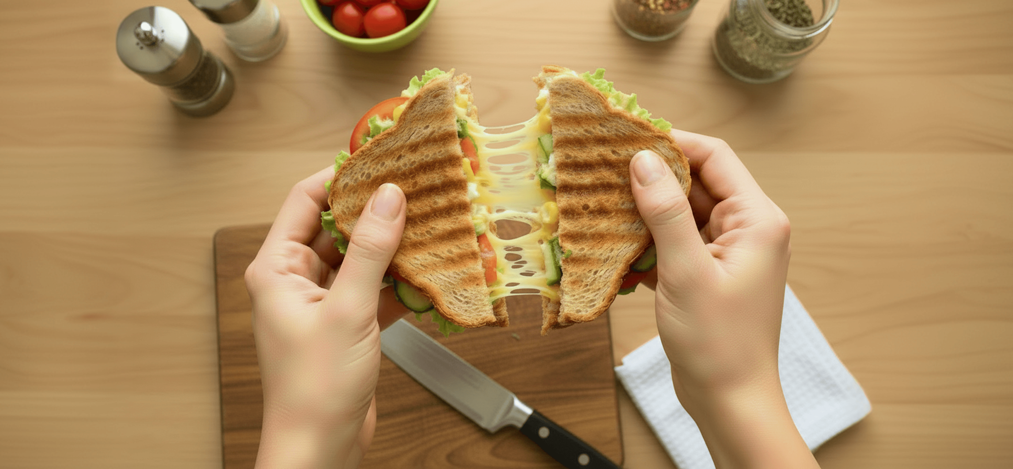 Grilled cheese sandwich with vegetables