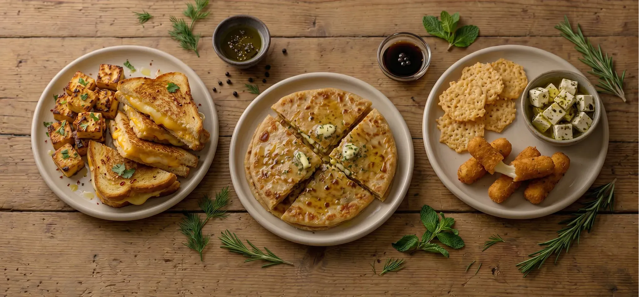 Cheese snacks like sandwiches and parathas